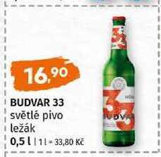 BUDVAR 33 světlé pivo ležák 0,5 l