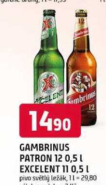 Gambrinus Excelent 11°, světlý ležák 0.5l