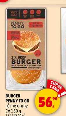 BURGER PENNY TO GO různé druhy, 2x 150 g 