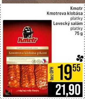 Kmotr Kmotrova klobása plátky Lovecký salám platky 75 g