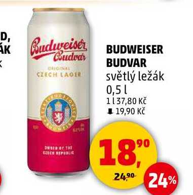 BUDWEISER BUDVAR světlý ležák, 0,5 l