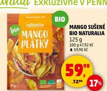 MANGO SUŠENÉ PLÁTKY BIO NATURALIA, 125 g 