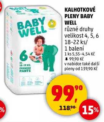 KALHOTKOVÉ PLENY BABY WELL různé druhy velikost 4, 5, 6, 18-22 ks, 1 balení 