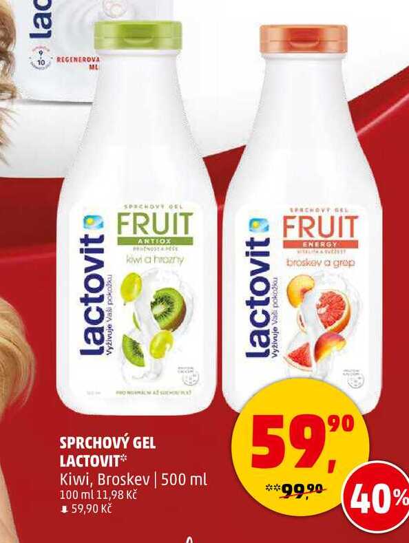 SPRCHOVÝ GEL LACTOVIT Kiwi, Broskev, 500 ml