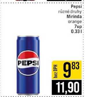 Pepsi různé druhy Mirinda orange 7up 0.33l