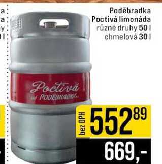 Poděbradka Poctivá limonáda různé druhy 50l chmelová 30l