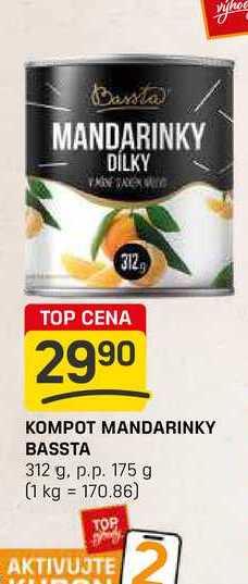 KOMPOT MANDARINKY BASSTA 312 g, p.p. 175 g