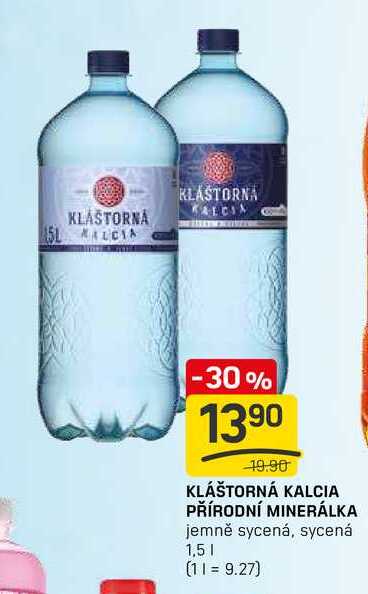 KLÁŠTORNÁ KALCIA PŘÍRODNÍ MINERÁLKA jemně sycená, sycená 1,5l