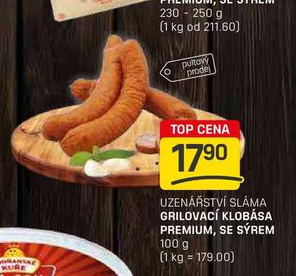 GRILOVACÍ KLOBÁSA PREMIUM, SE SÝREM 100 g 
