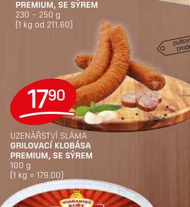 GRILOVACÍ KLOBÁSA PREMIUM, SE SÝREM 100 g