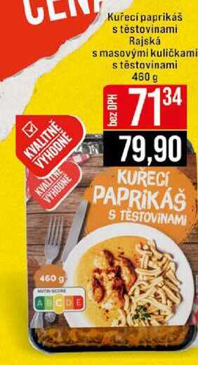 Kuřecí paprikáš stěstovinami Rajská s masovými kuličkami s těstovinami 460 g 