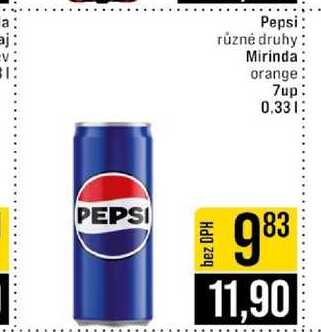Pepsi různé druhy Mirinda orange 7up 0.33l