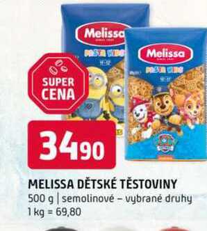 Melissa dětské těstoviny 500 g semolinové vybrané druhy