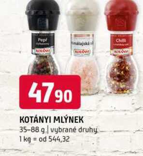 Kotányi Mlýnek 35-88g, vybrané druhy 