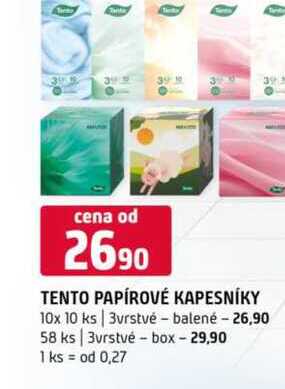 Tento papírové kapesník 10x 10 ks 3vrstvé balené ks 3vrstvé