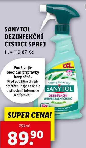 SANYTOL DEZINFEKČNÍ ČISTICÍ SPREJ, 750 ml