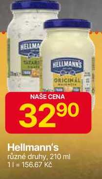 Hellmann's majonéza, tatarská omáčka 210ml, vybrané druhy