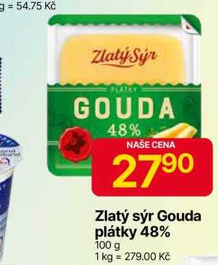 Zlatý sýr Gouda plátky 48% 100 g 