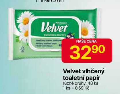 Velvet vlhčený toaletní papír různé druhy, 48 ks 