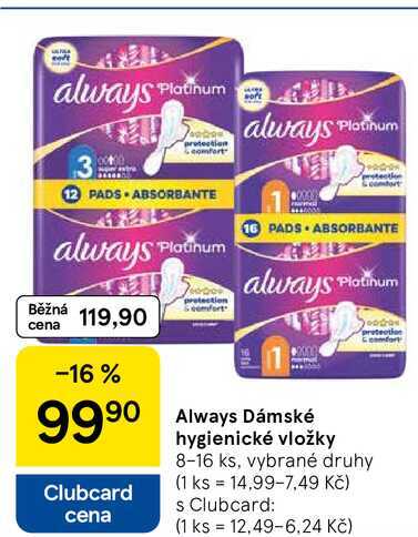 Always Dámské hygienické vložky, 8-16 ks, vybrané druhy  