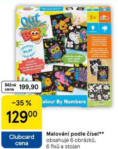 Malování podle čísel, obsahuje 6 obrázků, 6 fixů a stojan 