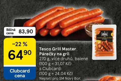 Tesco Grill Master Párečky na gril, 270 g, více druhů 