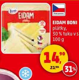 EIDAM BONI plátky, 30% tuku vs, 100 g  