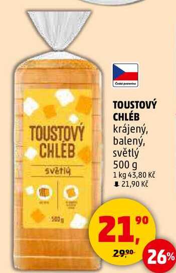 TOUSTOVÝ CHLÉB krájený, balený, světlý, 500 g  