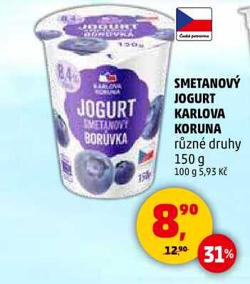 SMETANOVY JOGURT KARLOVA KORUNA různé druhy, 150 g 