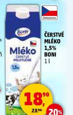 ČERSTVÉ MLÉKO 1,5% BONI POLOTUČNÉ, 1 l 