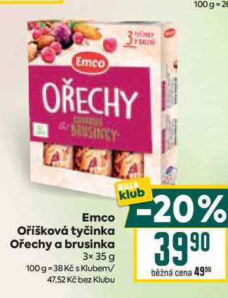 Emco Oříšková tyčinka Ořechy a brusinka 3x 35 g 