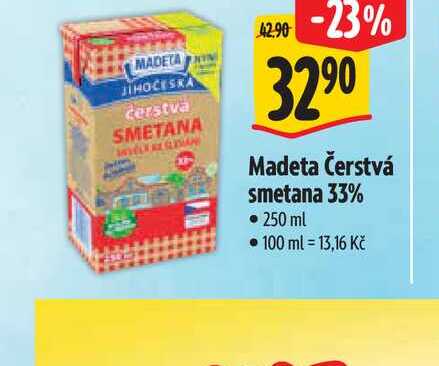   Madeta Čerstvá smetana 33% 250 ml  