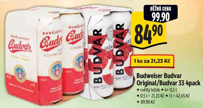 Budweiser Budvar 33 4pack, 4x 0,5 l