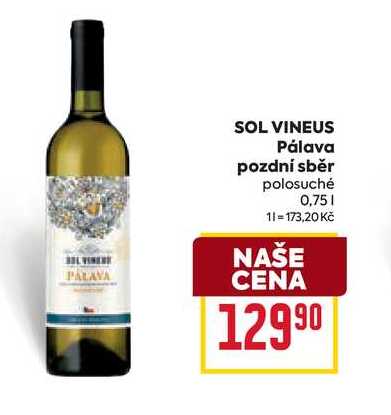 SOL VINEUS Pálava pozdní sběr polosuché 0,75l