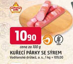 Vodňanské Kuře Kuřecí párky se sýrem 100g