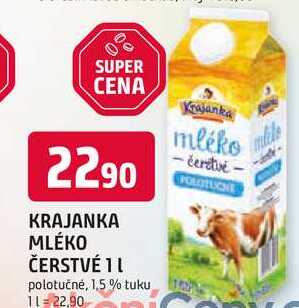KRAJANKA MLÉKO ČERSTVÉ 1l polotučné, 1,5% tuku