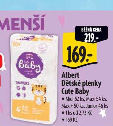  Albert Dětské plenky Cute Baby  - Midi 62 ks, Maxi 54 ks, Maxi+ 50 ks, Junior 46 ks 