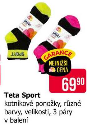 Teta Sport kotníkové ponožky, různé barvy, velikosti, 3 páry v balení 