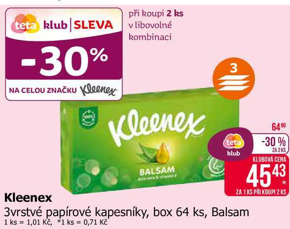 Kleenex 3vrstvé papírové kapesníky, box 64 ks