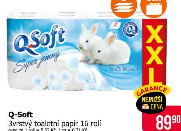 Q-Soft 3vrstvý toaletní papír 16 rolí 