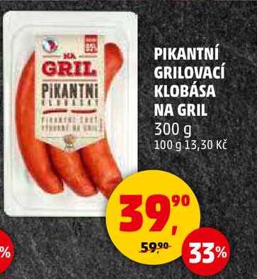 PIKANTNÍ GRILOVACÍ KLOBÁSA NA GRIL, 300 g  