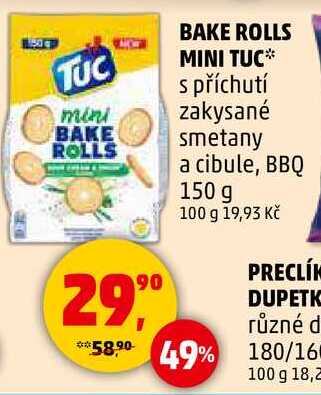BAKE ROLLS MINI TUC s příchutí zakysané smetany a cibule, 150 g 