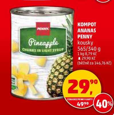 KOMPOT ANANAS PENNY kousky, 565/340 g 