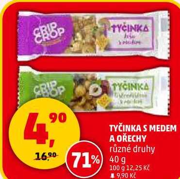TYČINKA S MEDEM A OŘECHY různé druhy, 40 g