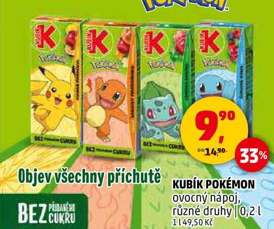 KUBÍK POKÉMON ovocný nápoj různé druhy, 0,2 l