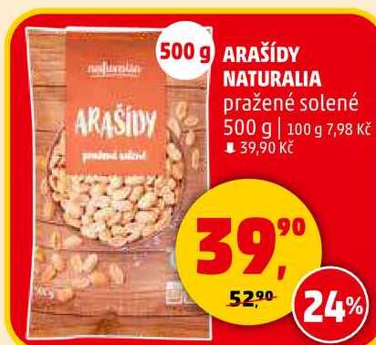 ARAŠÍDY NATURALIA pražené solené, 500 g  