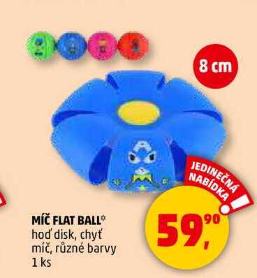 MÍČ FLAT BALL hod' disk, chyť míč, různé barvy, 1 ks  