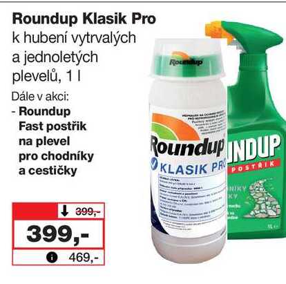 Roundup Klasik Pro k hubení vytrvalých a jednoletých plevelů, 1l