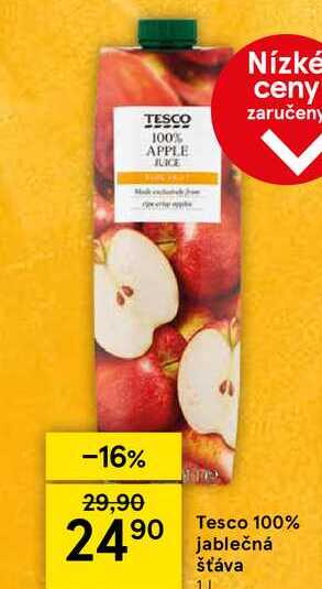 Tesco 100% jablečná šťáva, 1 l 