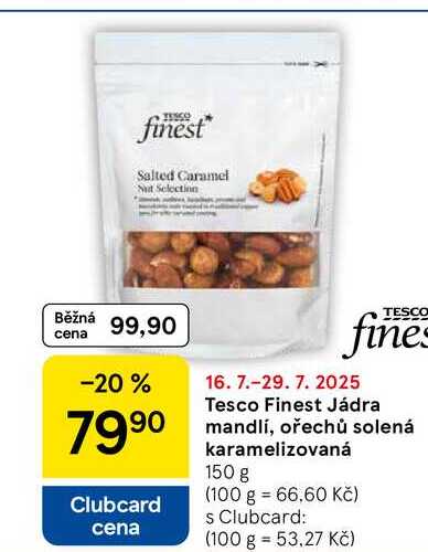 Tesco Finest Jádra mandlí, ořechů solená karamelizovaná, 150 g 
